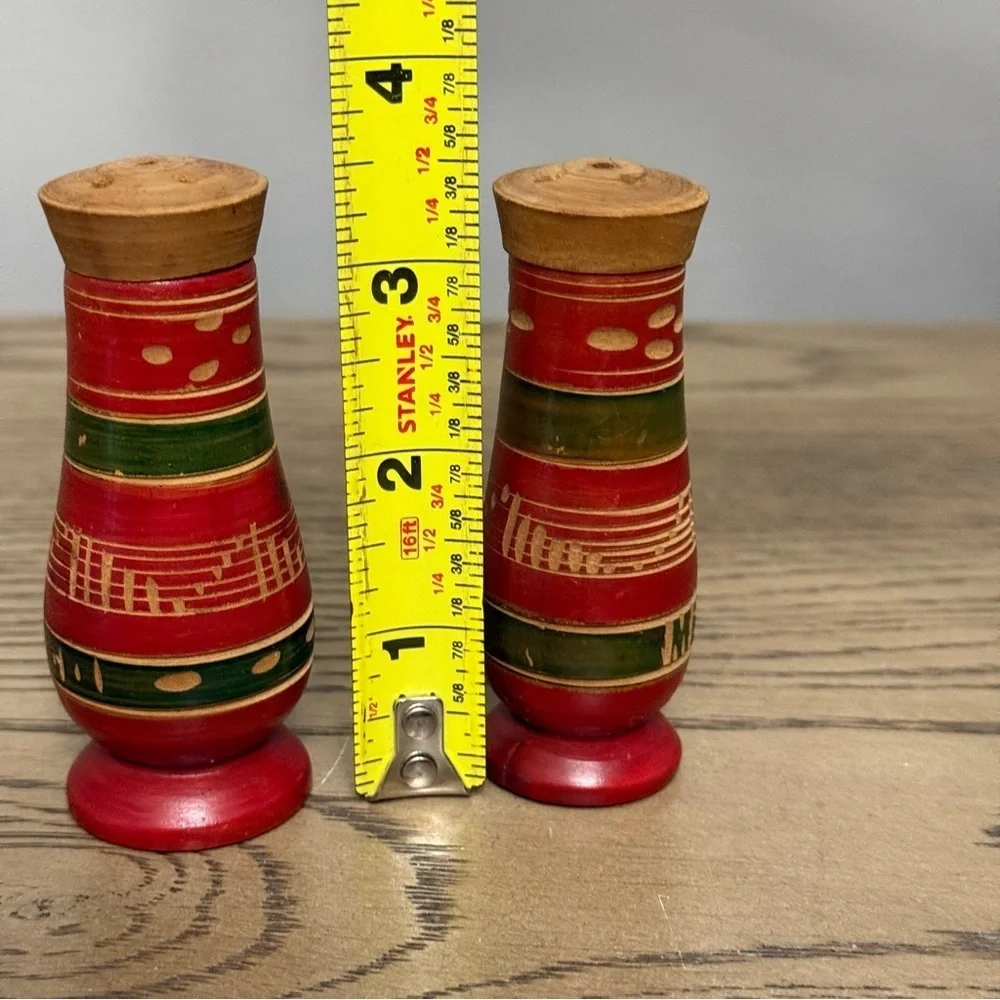 Vintage Red and Green Wooden Salt and Pepper Shakers